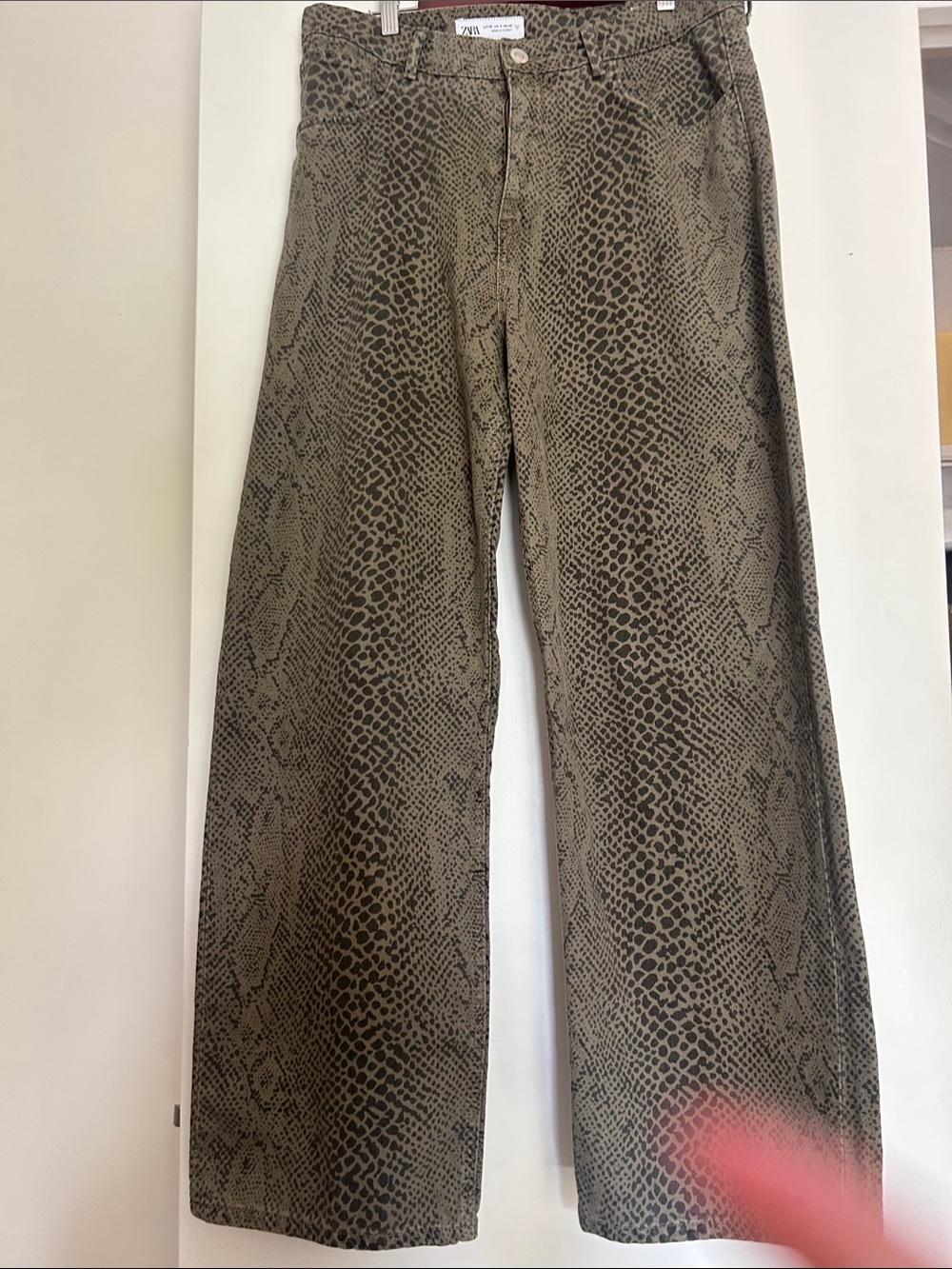 Zara Bootcut Jeans in Olive Snake Print